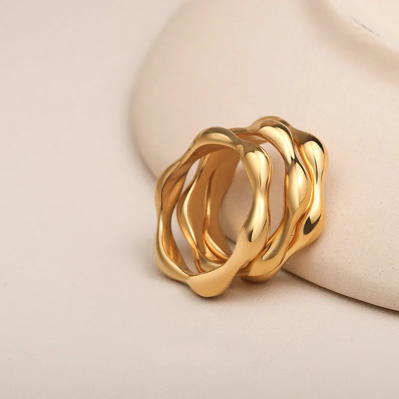 Dainty Wave Flower Ring Stackable