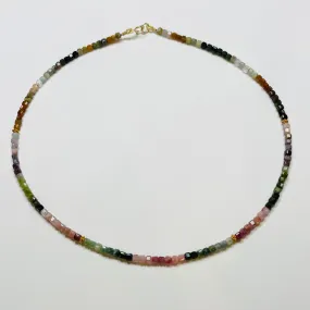 delicate watermelon tourmaline blocks with 14 k gold beads