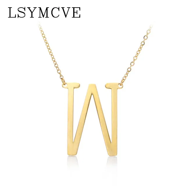 Elegant Chain Alphabet Letter Pendant Necklace Stainless Steel Jewelry