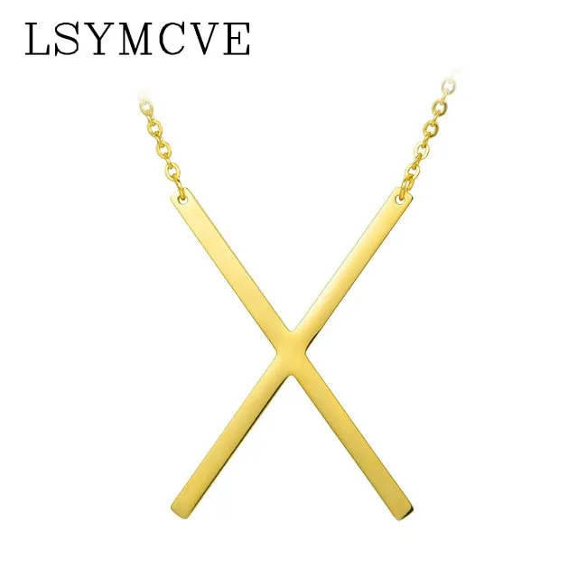 Elegant Chain Alphabet Letter Pendant Necklace Stainless Steel Jewelry