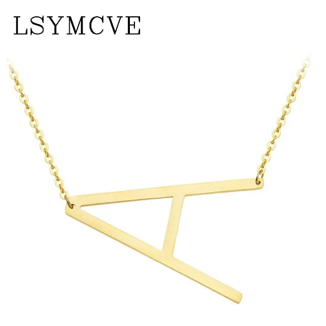 Elegant Chain Alphabet Letter Pendant Necklace Stainless Steel Jewelry