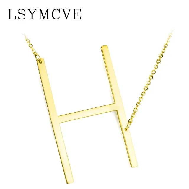 Elegant Chain Alphabet Letter Pendant Necklace Stainless Steel Jewelry