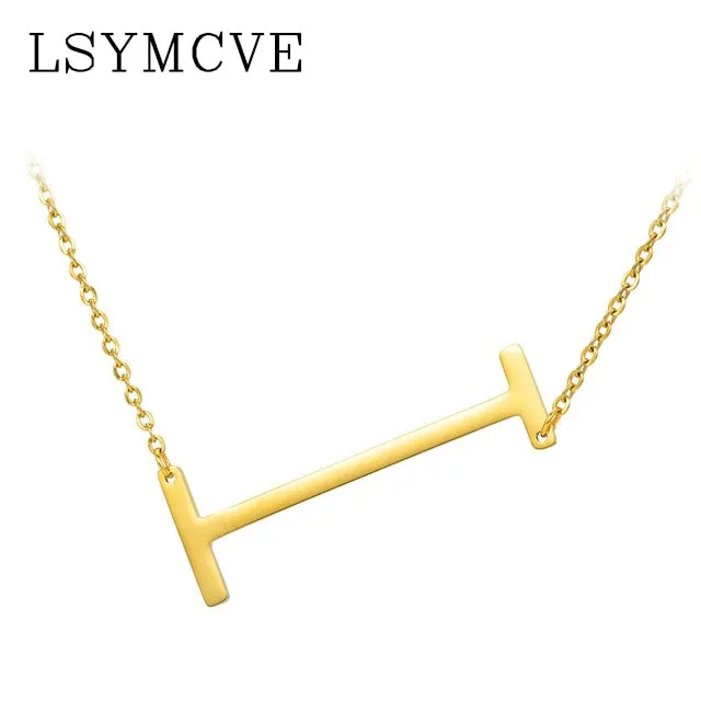 Elegant Chain Alphabet Letter Pendant Necklace Stainless Steel Jewelry