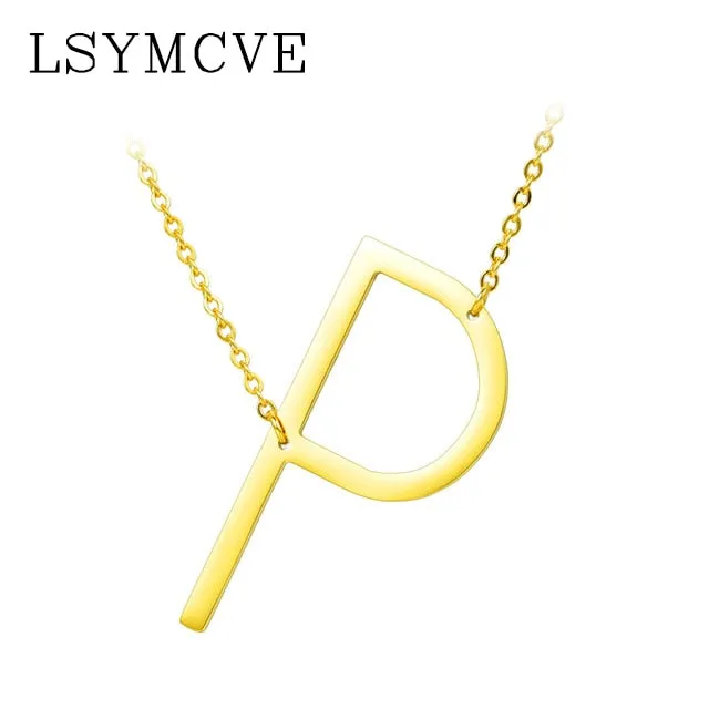 Elegant Chain Alphabet Letter Pendant Necklace Stainless Steel Jewelry