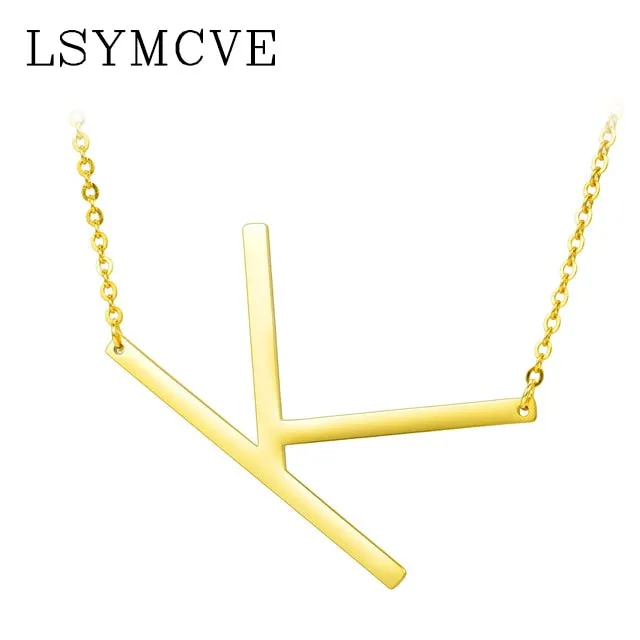 Elegant Chain Alphabet Letter Pendant Necklace Stainless Steel Jewelry