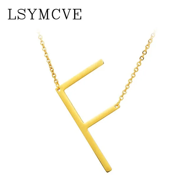 Elegant Chain Alphabet Letter Pendant Necklace Stainless Steel Jewelry