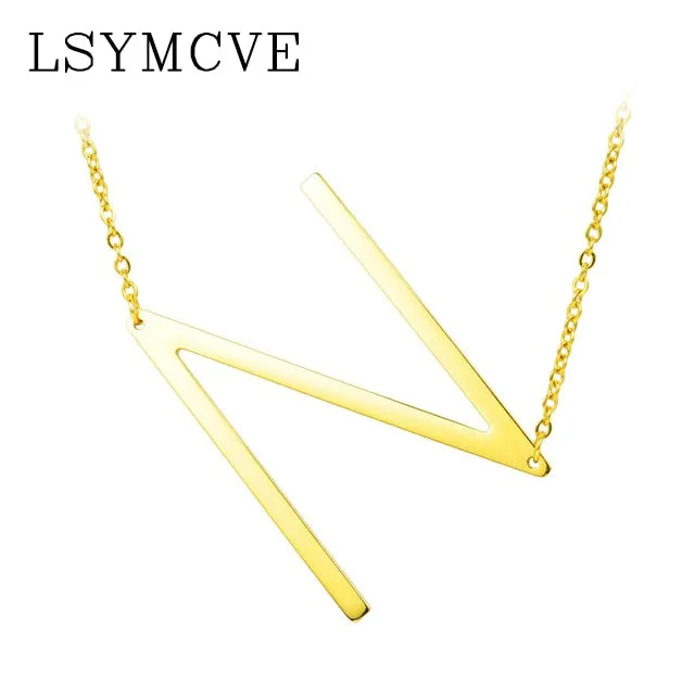 Elegant Chain Alphabet Letter Pendant Necklace Stainless Steel Jewelry