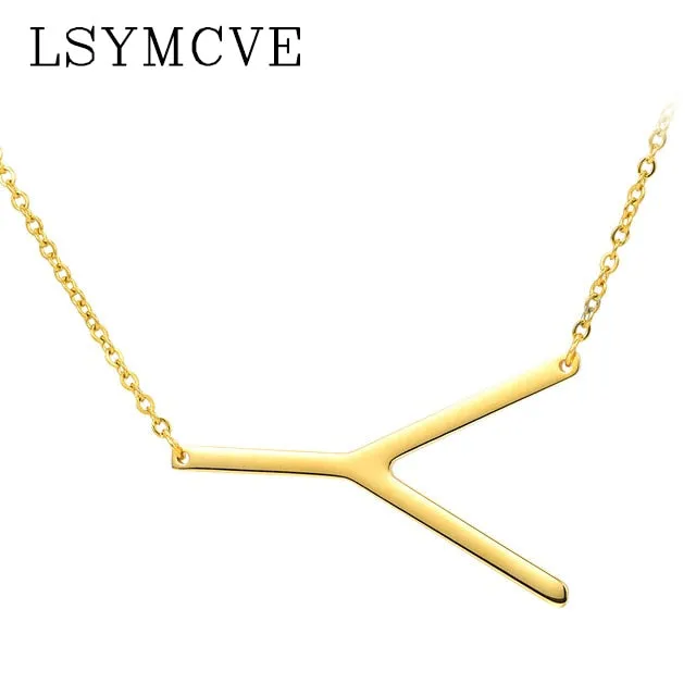 Elegant Chain Alphabet Letter Pendant Necklace Stainless Steel Jewelry