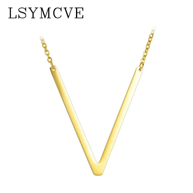 Elegant Chain Alphabet Letter Pendant Necklace Stainless Steel Jewelry