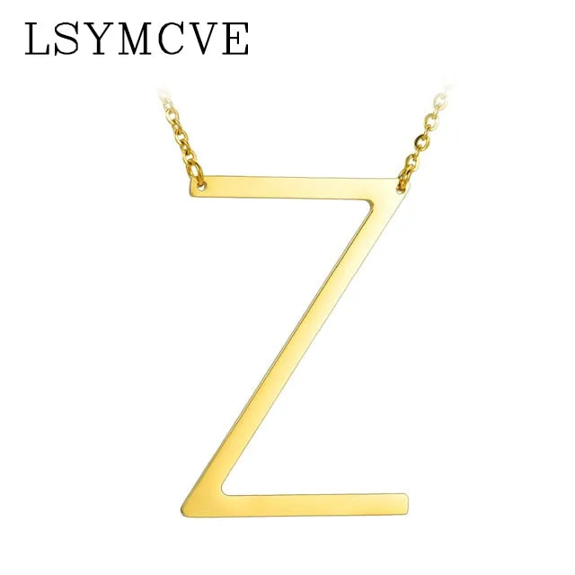 Elegant Chain Alphabet Letter Pendant Necklace Stainless Steel Jewelry