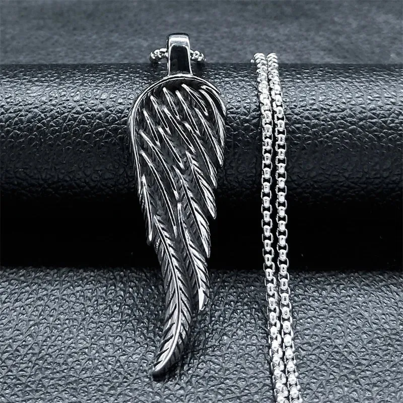 Elegant Feather Stainless Steel Long Necklace for Men Gold Color Necklace Jewelry Gift