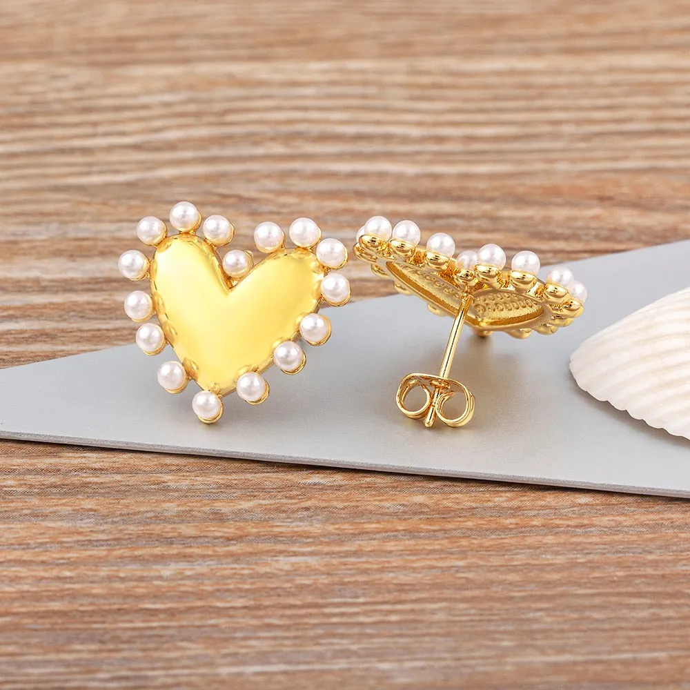 Fashion Heart Shape Creativity Design Pearl Stud Earrings For Woman