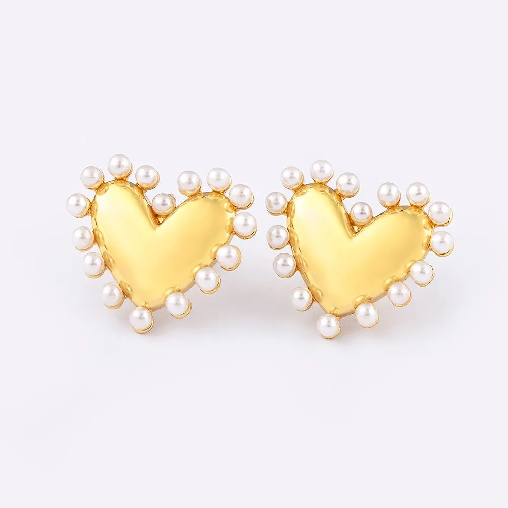 Fashion Heart Shape Creativity Design Pearl Stud Earrings For Woman