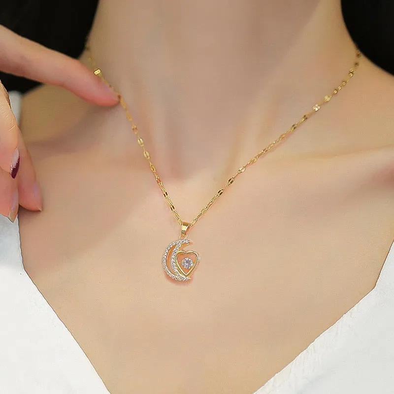 Fashion Light Luxury Temperament Moon Heart Pendant Necklace for Women