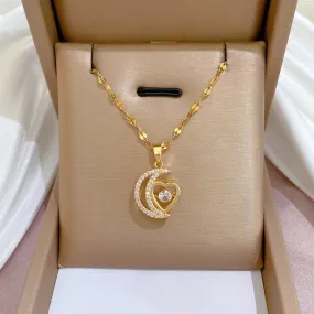 Fashion Light Luxury Temperament Moon Heart Pendant Necklace for Women
