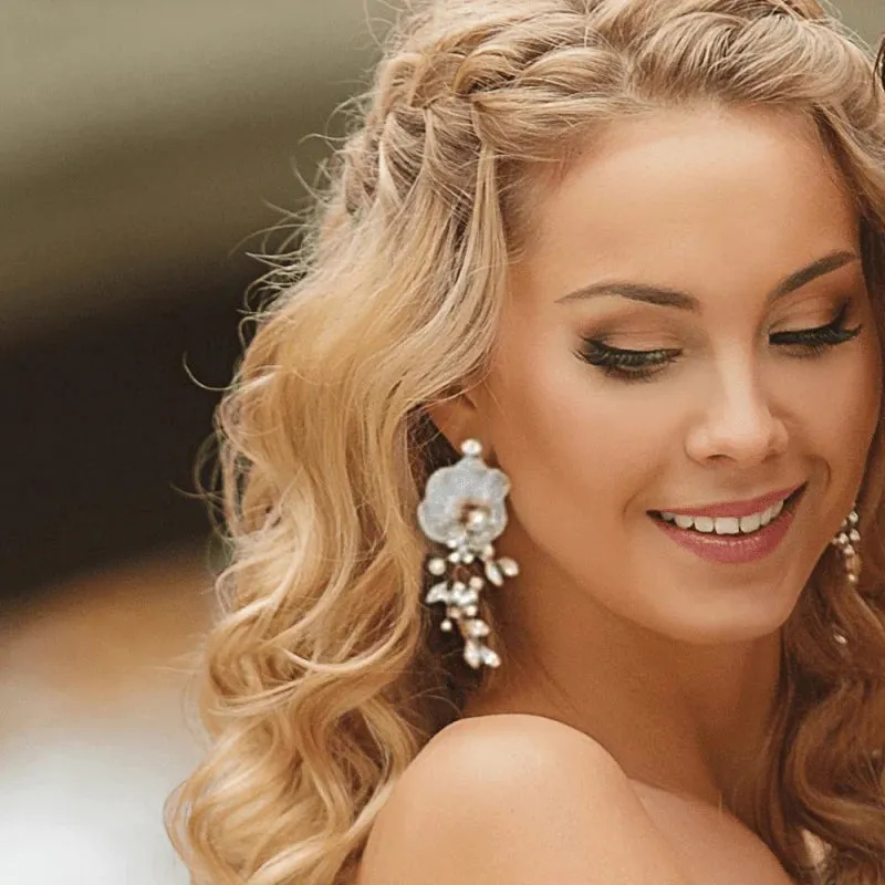 Floral Wedding Earrings with Crystals and Pearls, A9045