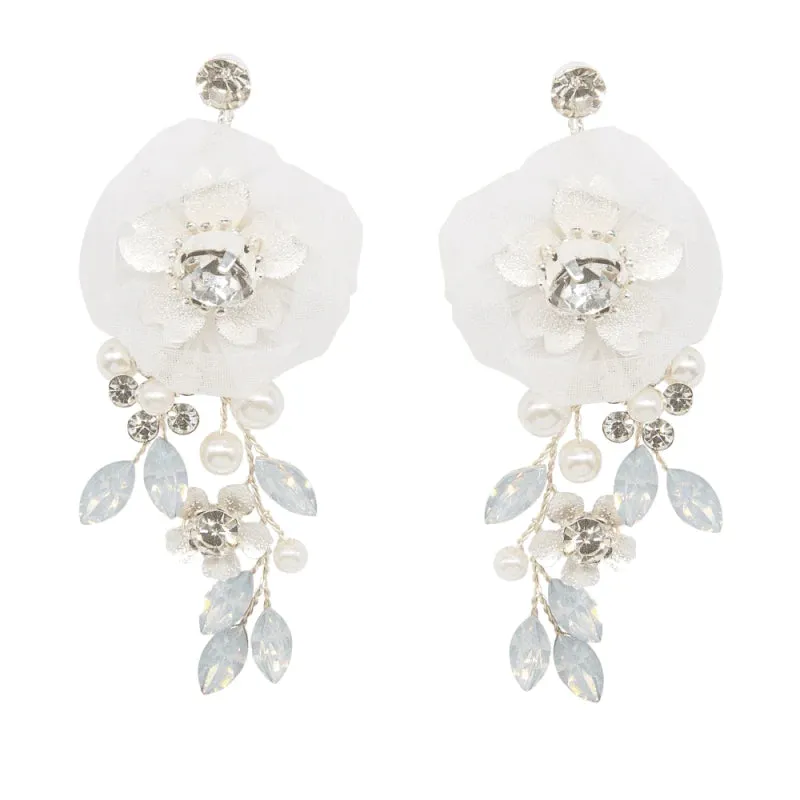 Floral Wedding Earrings with Crystals and Pearls, A9045
