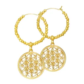 Flower of Life hoop earrings with beads gold-perfect