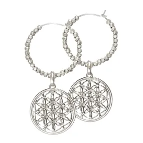 Flower of Life hoop earrings with beads silver