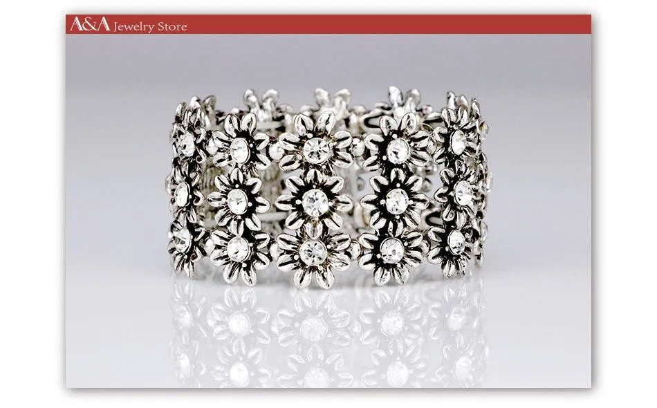 Flowers Charms Black Zinc Plated Bracelets
