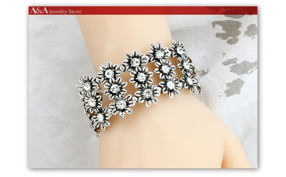 Flowers Charms Black Zinc Plated Bracelets