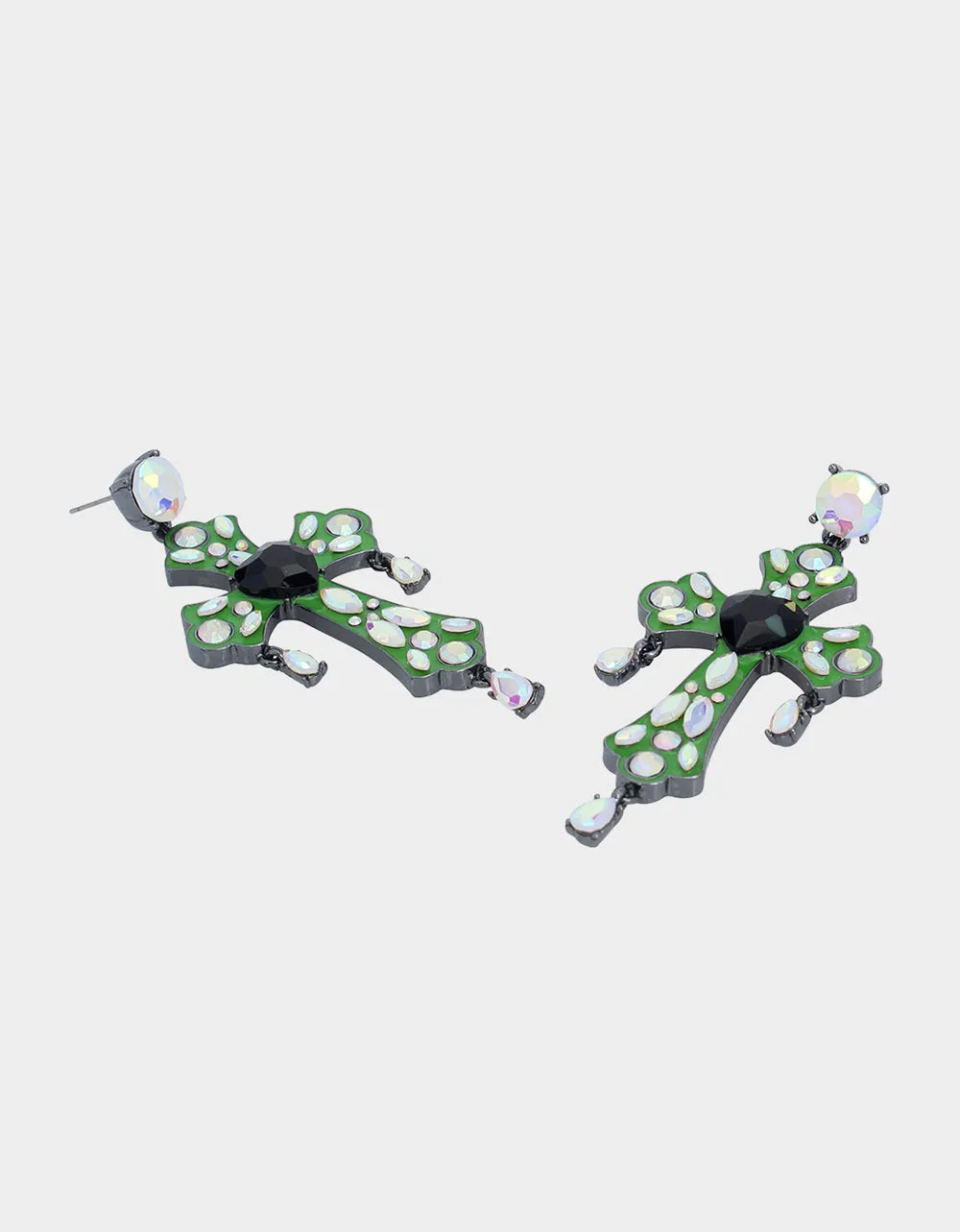 GHOUL FRIENDS STONE CROSS DROP EARRINGS GREEN