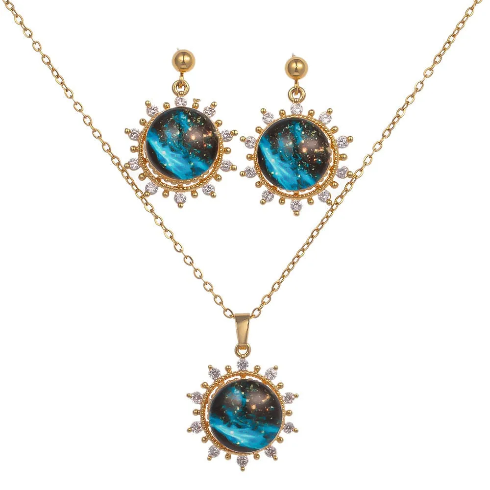 Gold Color Gentle Romantic Moonlight Interstellar Necklace Earrings For Women