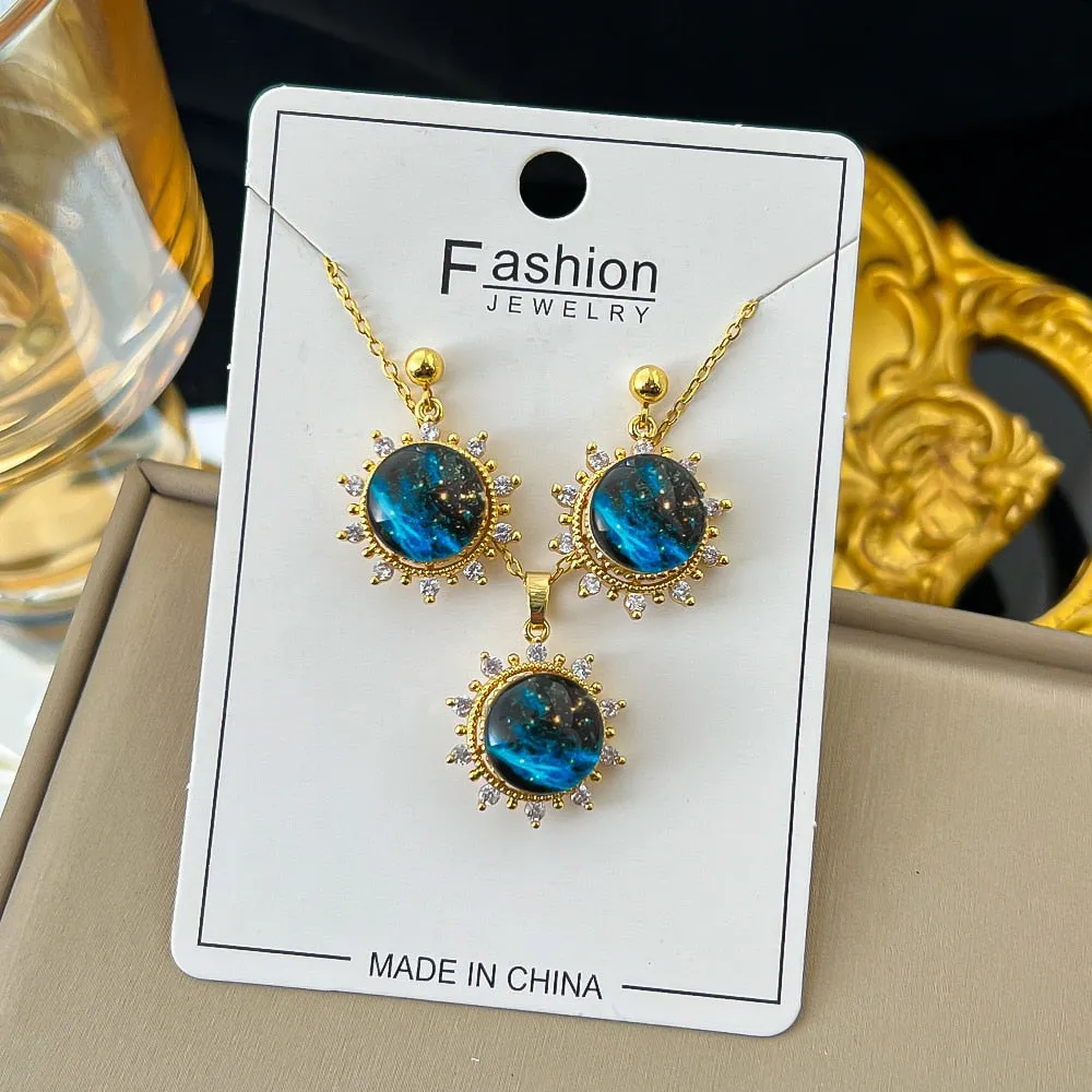 Gold Color Gentle Romantic Moonlight Interstellar Necklace Earrings For Women
