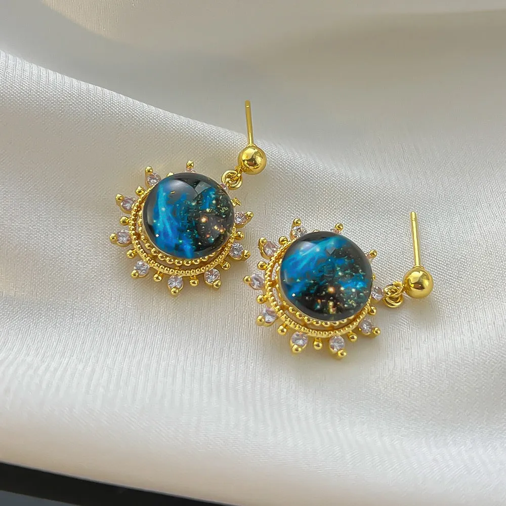 Gold Color Gentle Romantic Moonlight Interstellar Necklace Earrings For Women