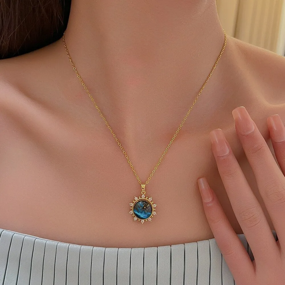 Gold Color Gentle Romantic Moonlight Interstellar Necklace Earrings For Women