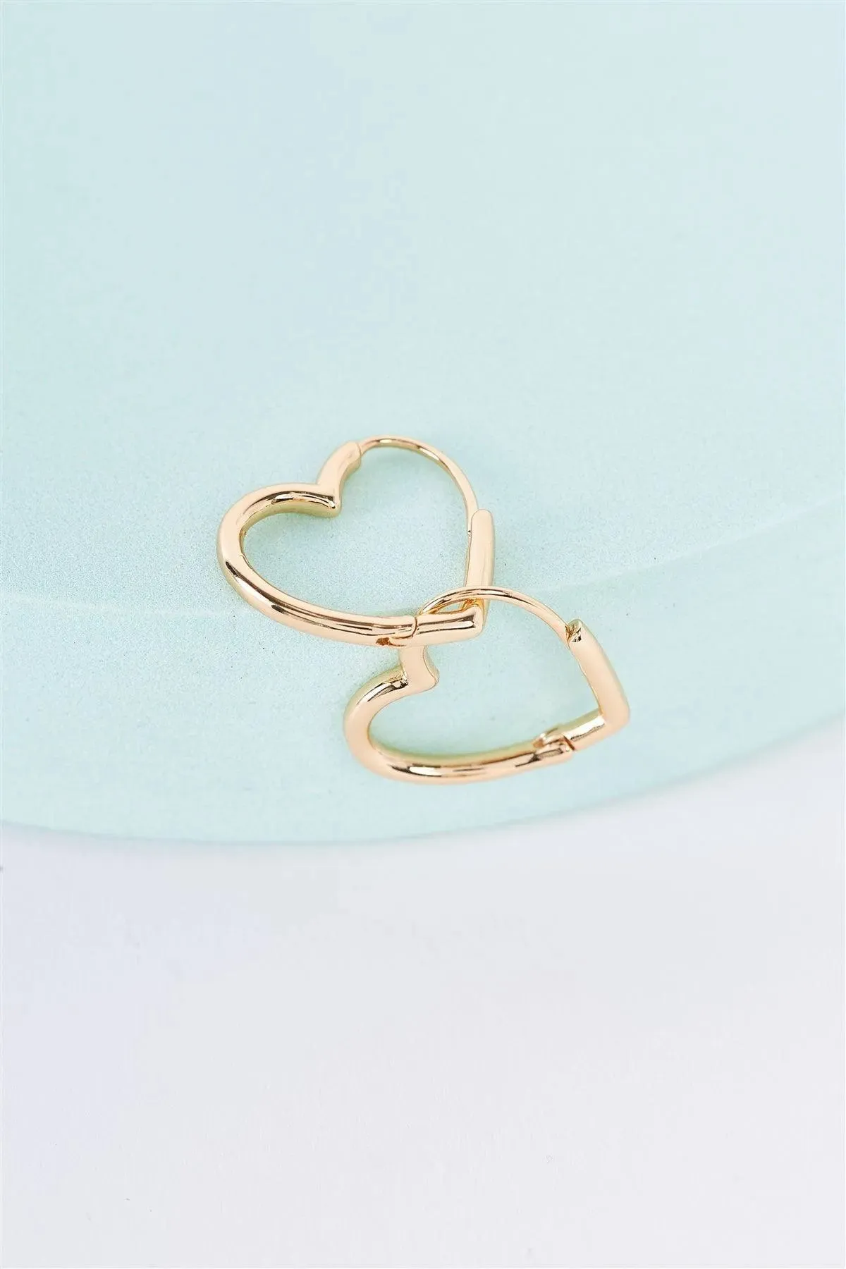 Gold Heart Drop Hoop Earrings /3 Pairs