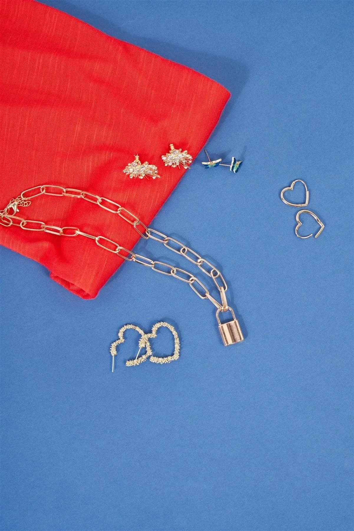 Gold Heart Drop Hoop Earrings /3 Pairs