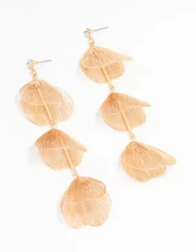 Gold Lazercut Petal Drop Earrings