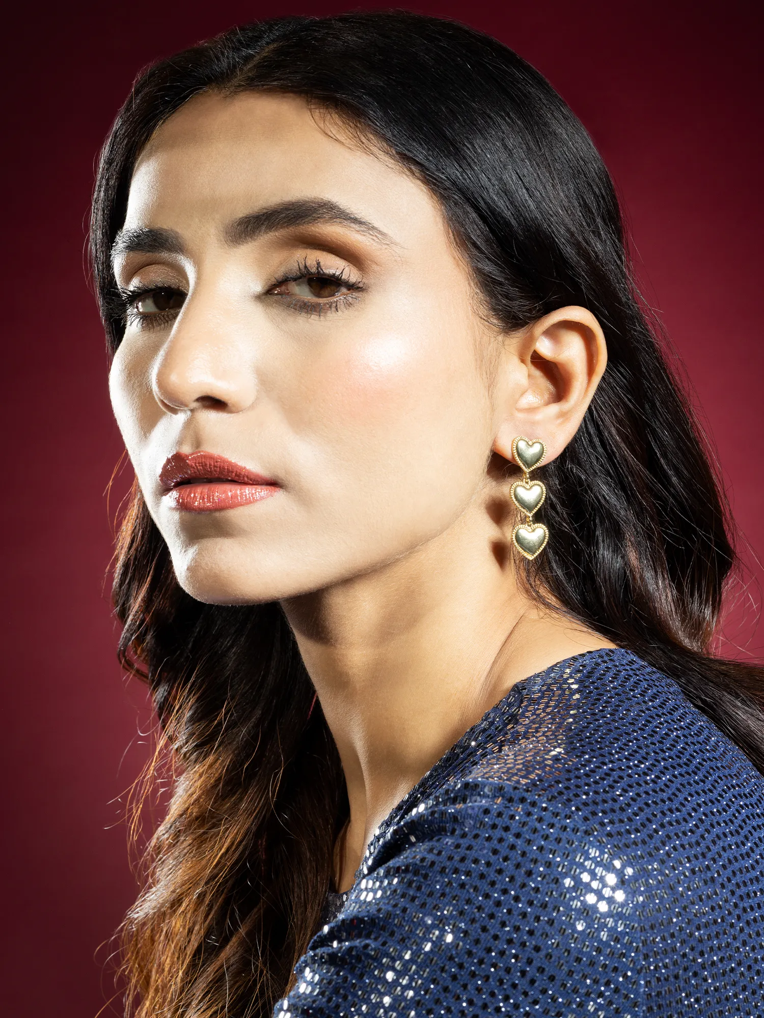 Gold Plated Triple Heart Earrings