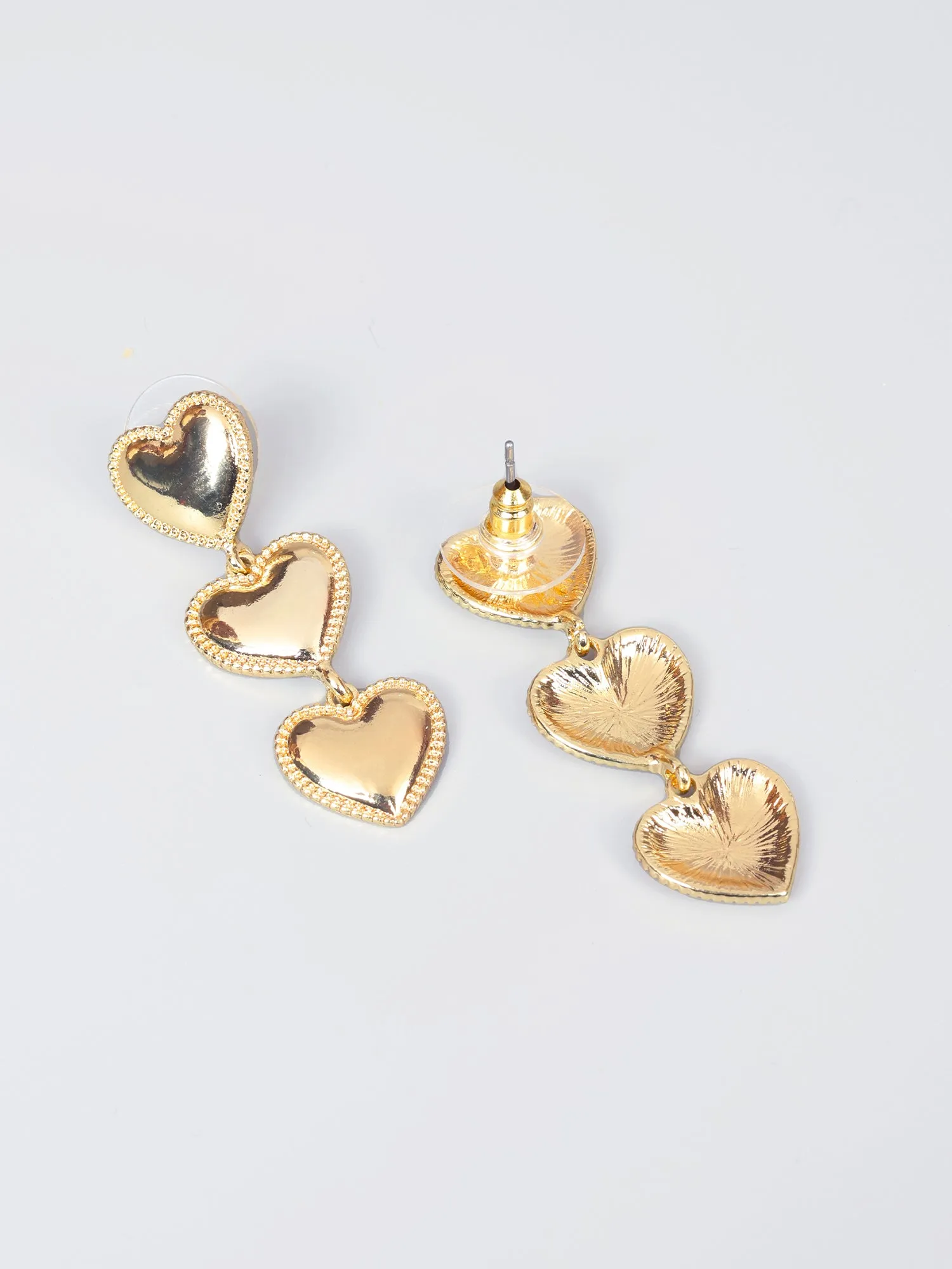 Gold Plated Triple Heart Earrings