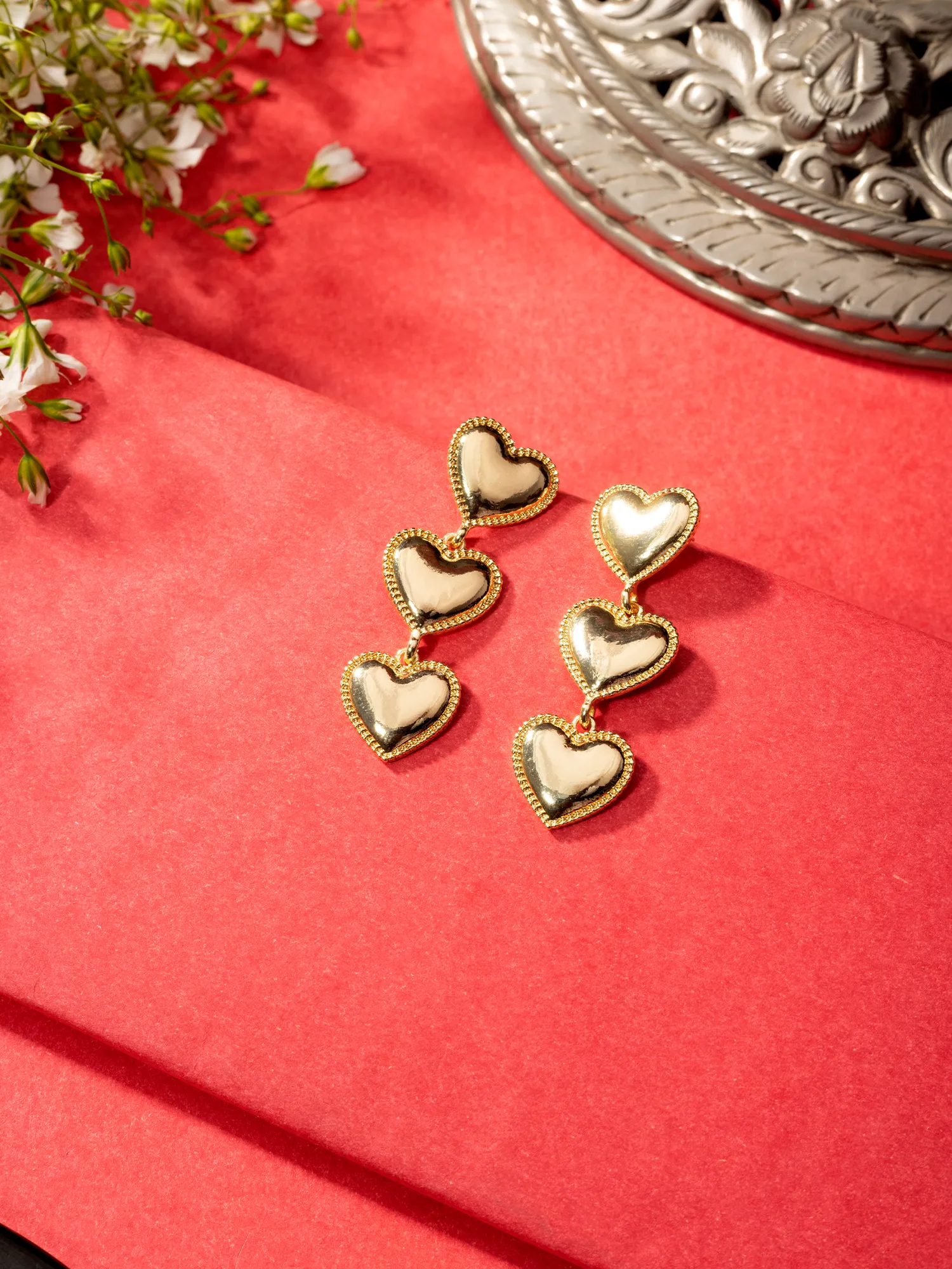 Gold Plated Triple Heart Earrings