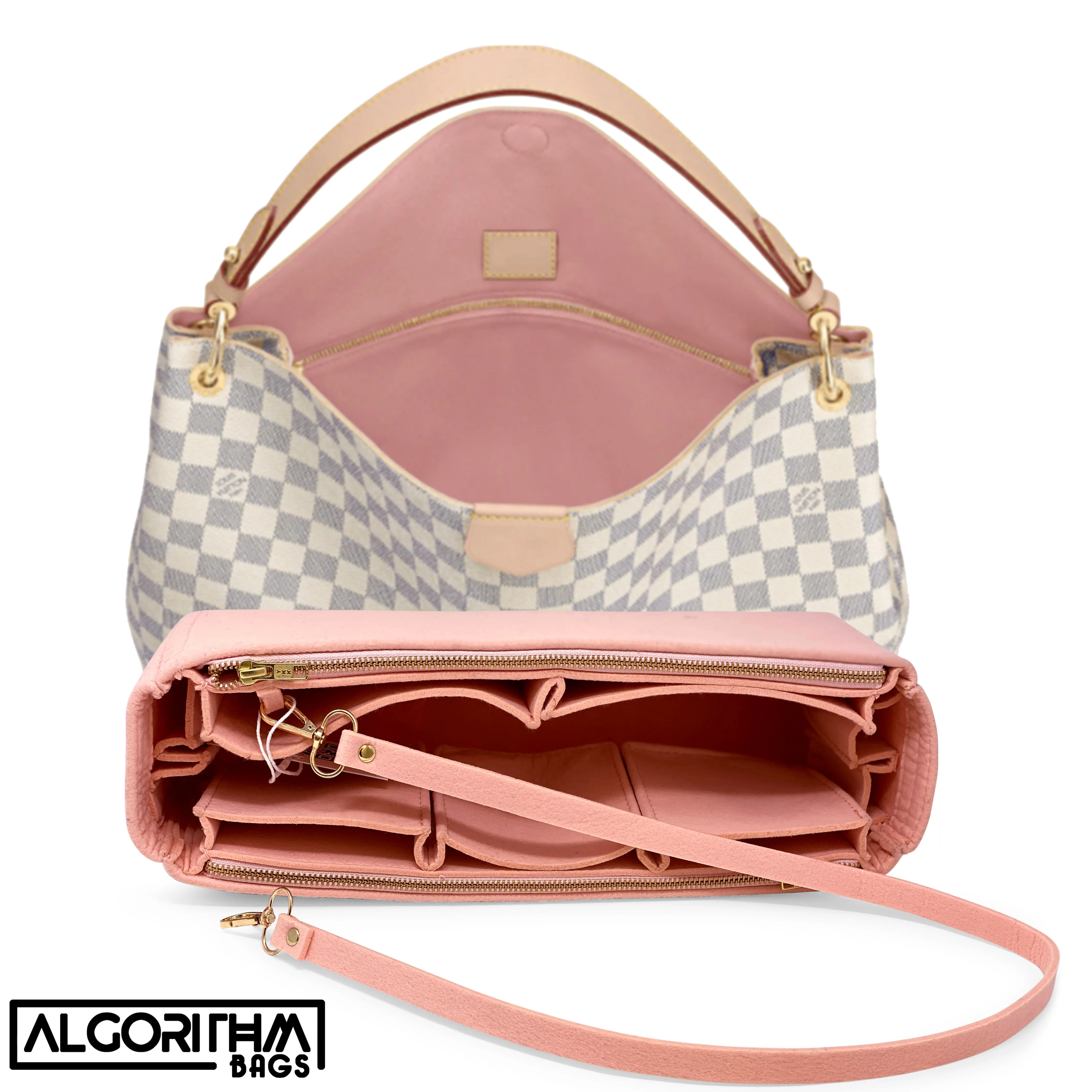Graceful MM PM LV Purse Organizer Insert, Rose Ballerine, 3mm Felt, Shaper/Liner/Protector, Only @AlgorithmBags® for Louis Vuitton