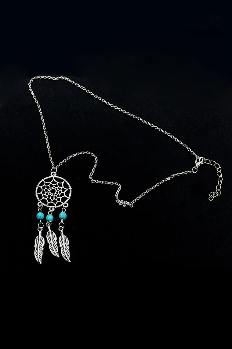 Graceful Turquoise Fringed Feather Ladies' Silver Necklaces