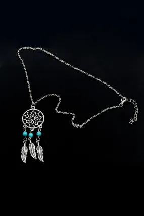 Graceful Turquoise Fringed Feather Ladies' Silver Necklaces