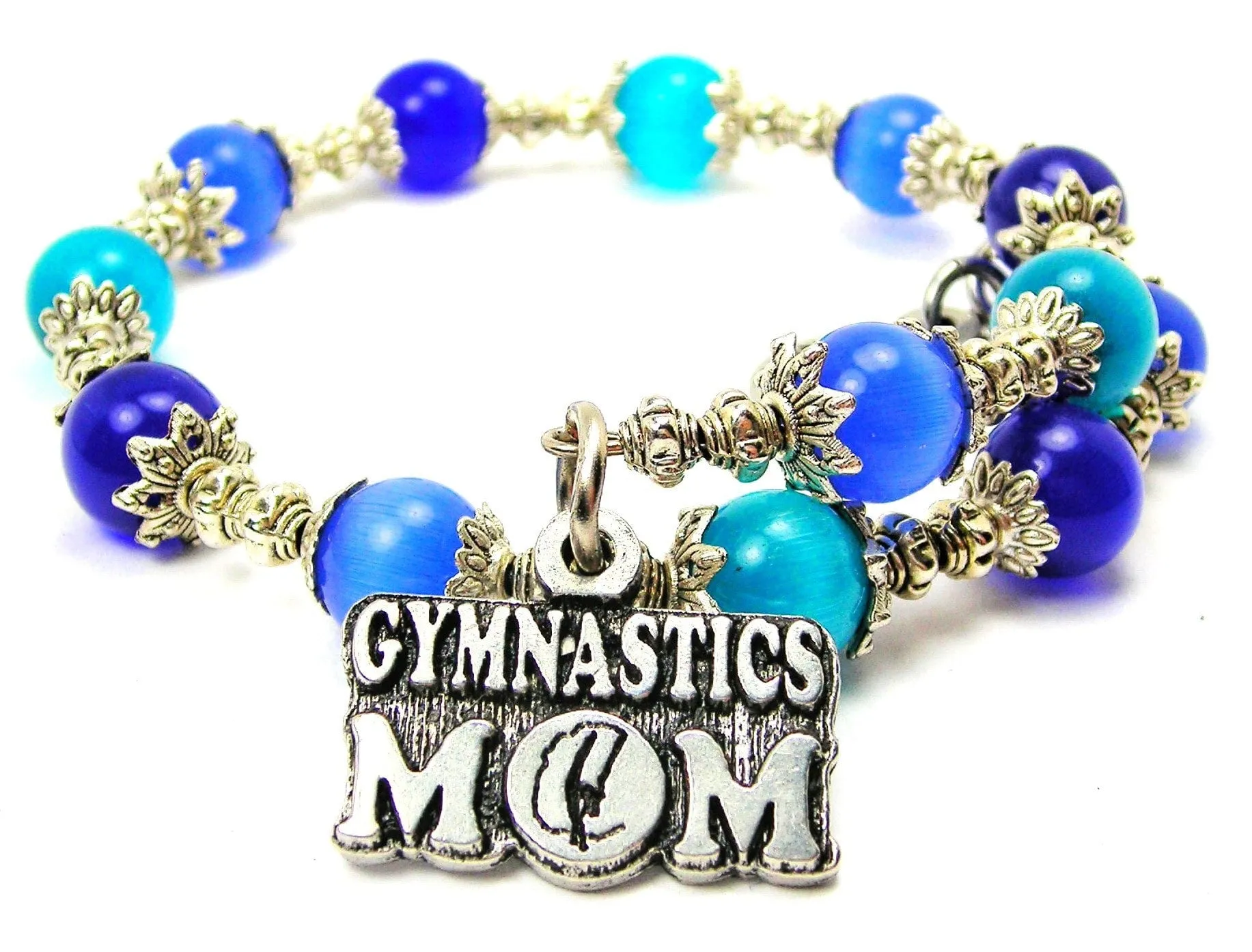 Gymnastics Mom With Gymnast In O Cat's Eye Beaded Wrap Bracelet