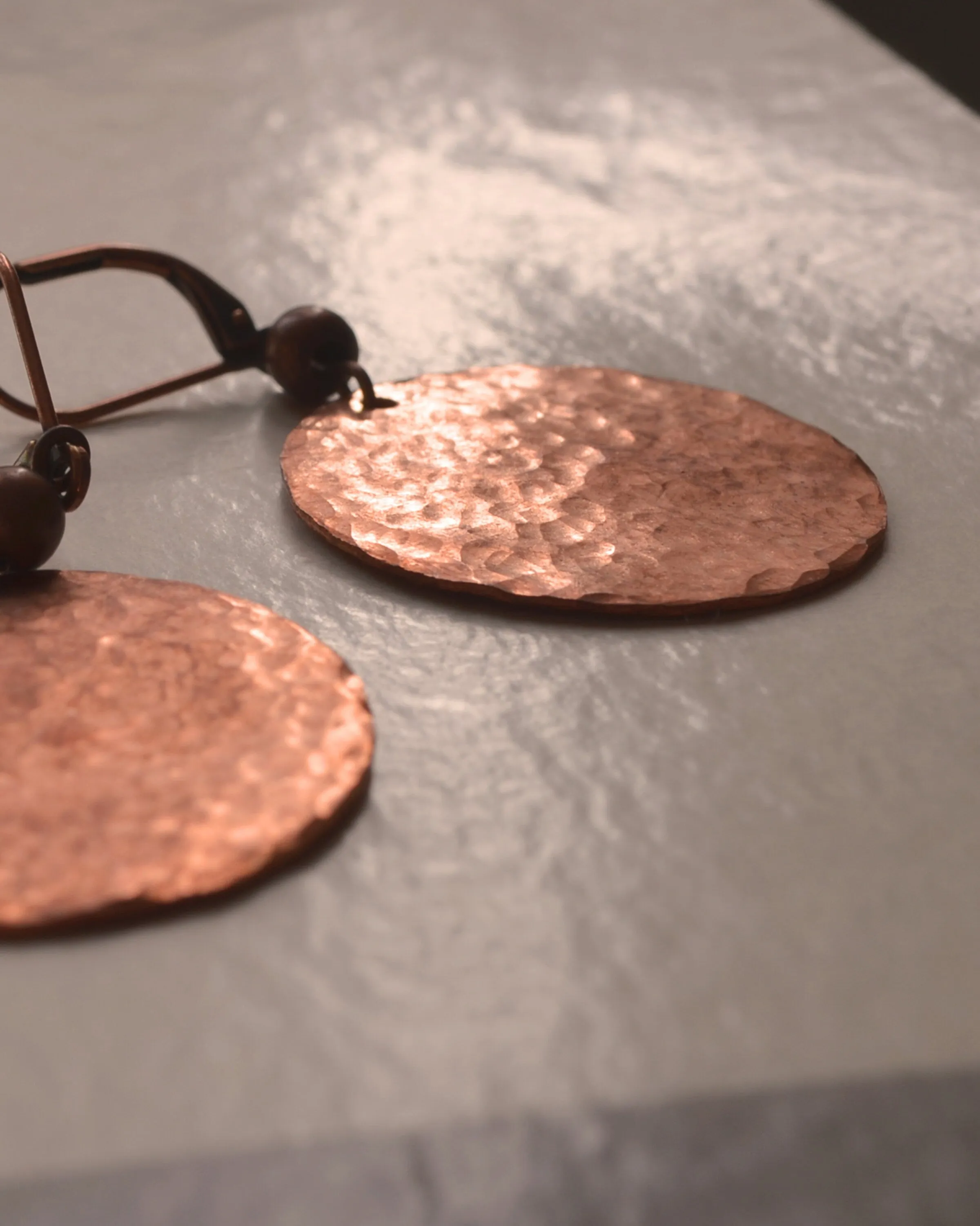 Hammered antique copper round earrings, sunset earrings, romantic gift, boho copper anniversary