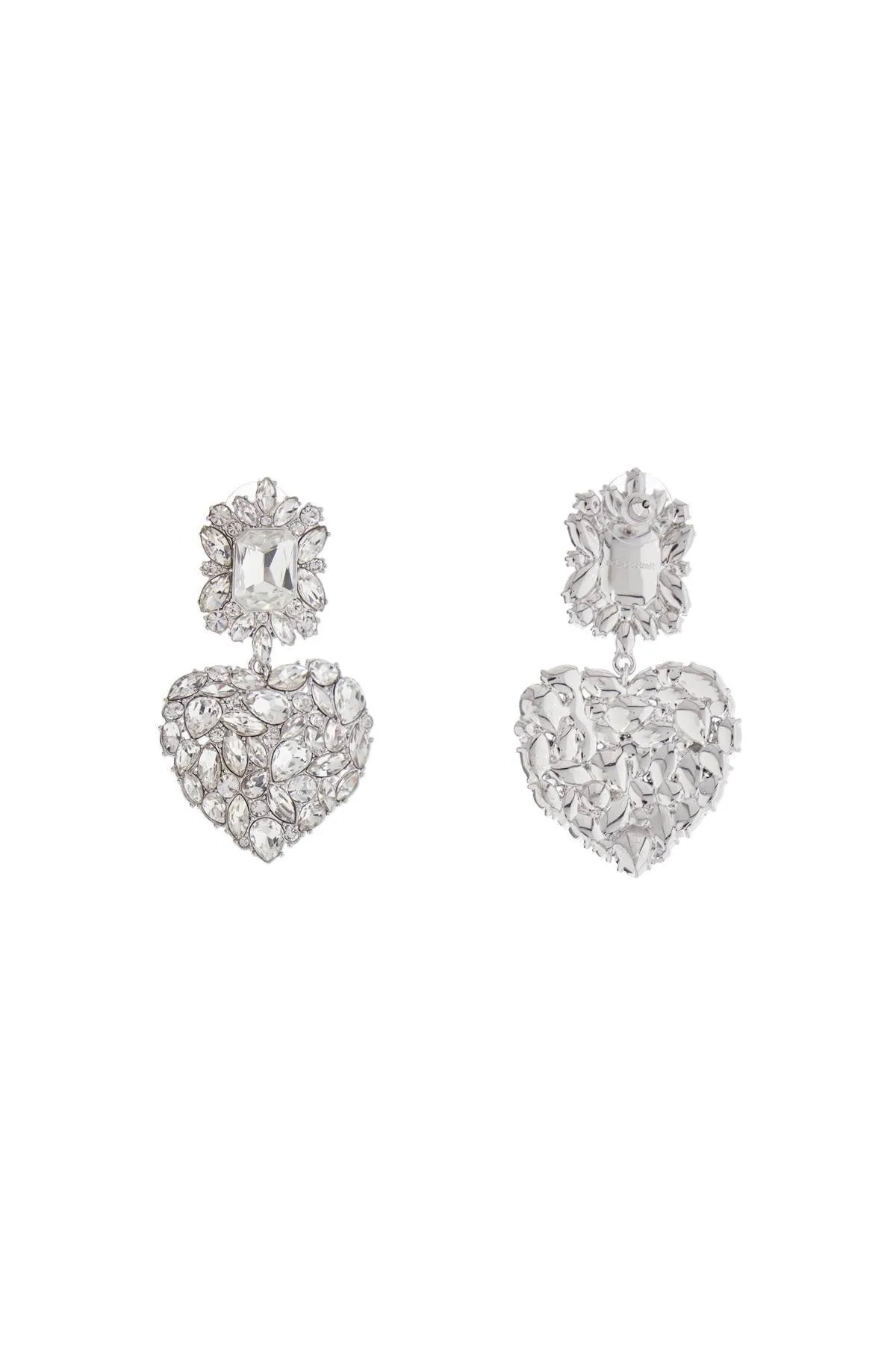 Heart Earrings With Layered Crystals In Silver