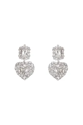 Heart Earrings With Layered Crystals In Silver