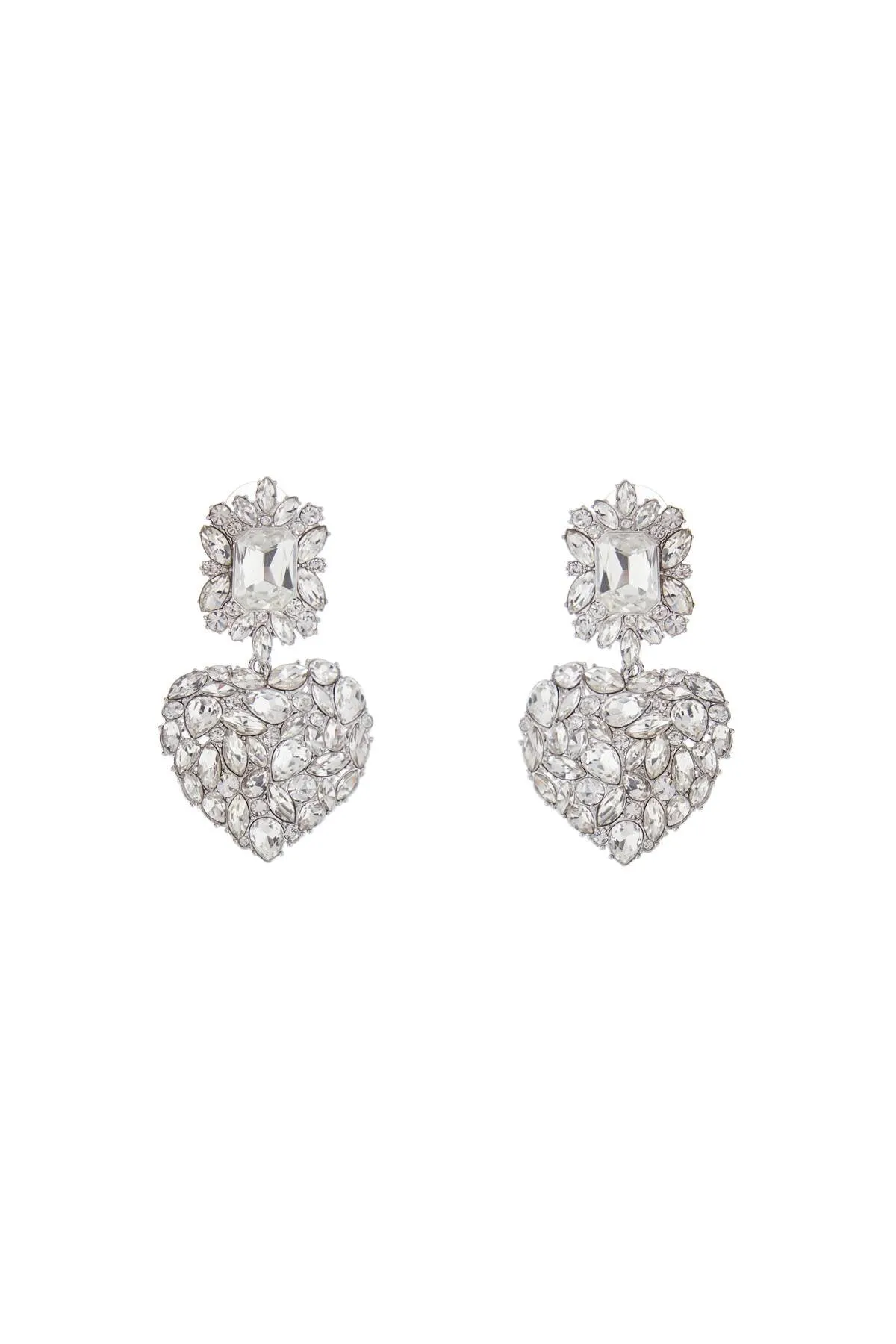 Heart Earrings With Layered Crystals In Silver