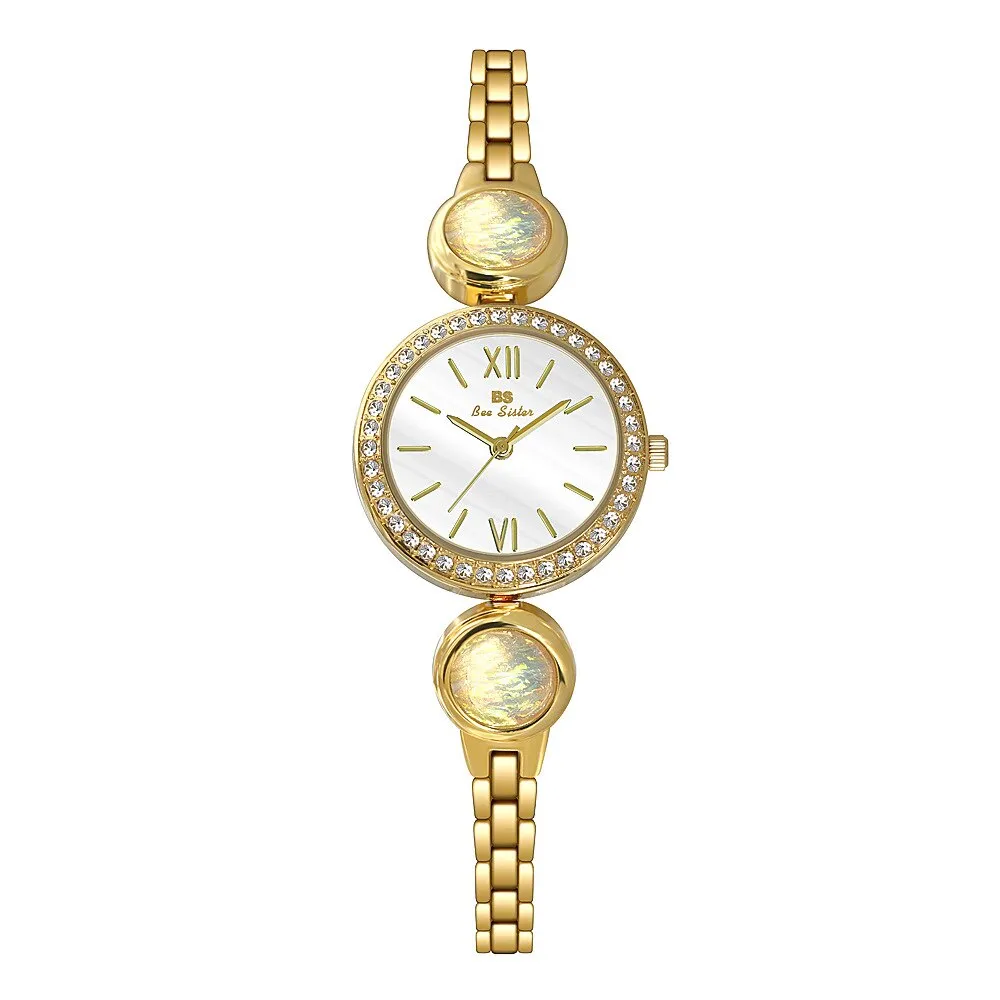 Hip Hop Elegant Women's Round Stainless Steel Quartz Bracelet Wristwatch