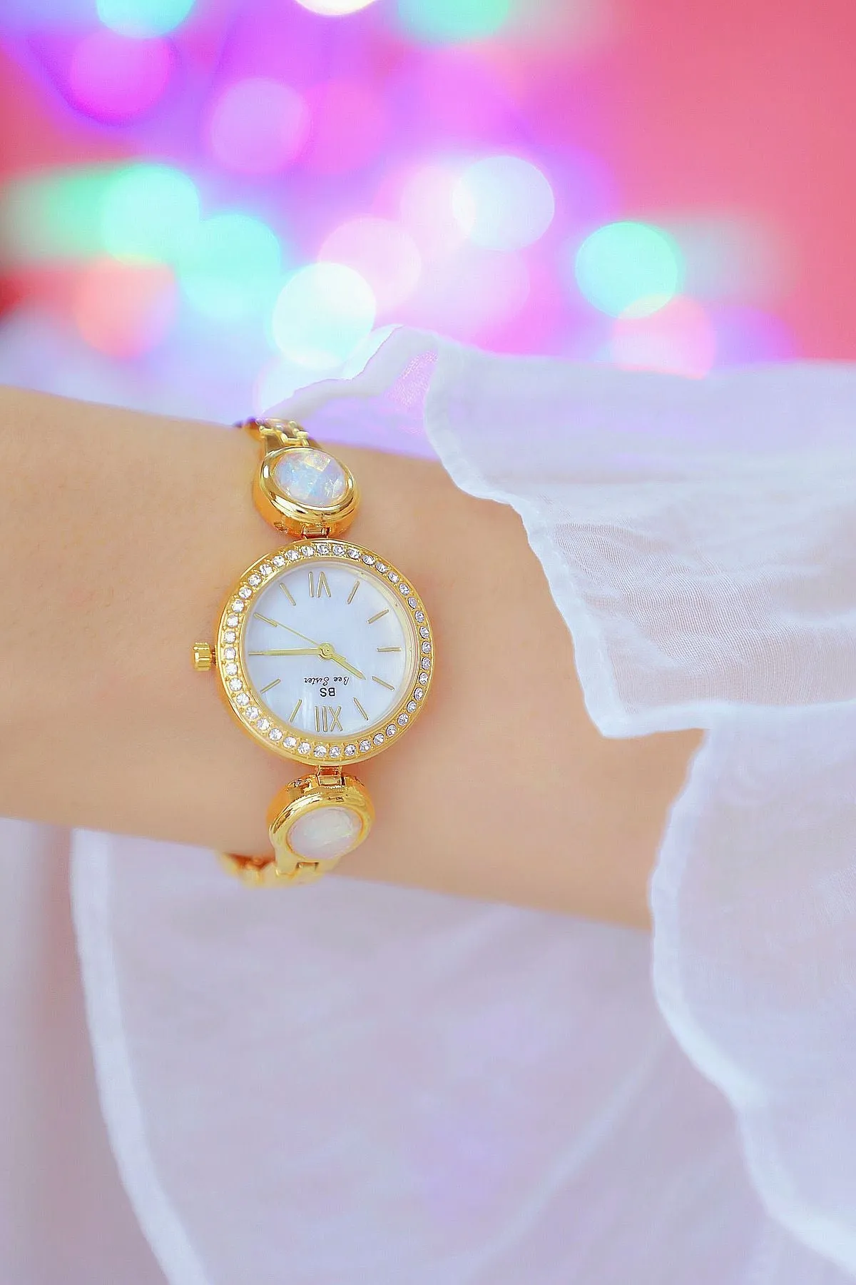 Hip Hop Elegant Women's Round Stainless Steel Quartz Bracelet Wristwatch