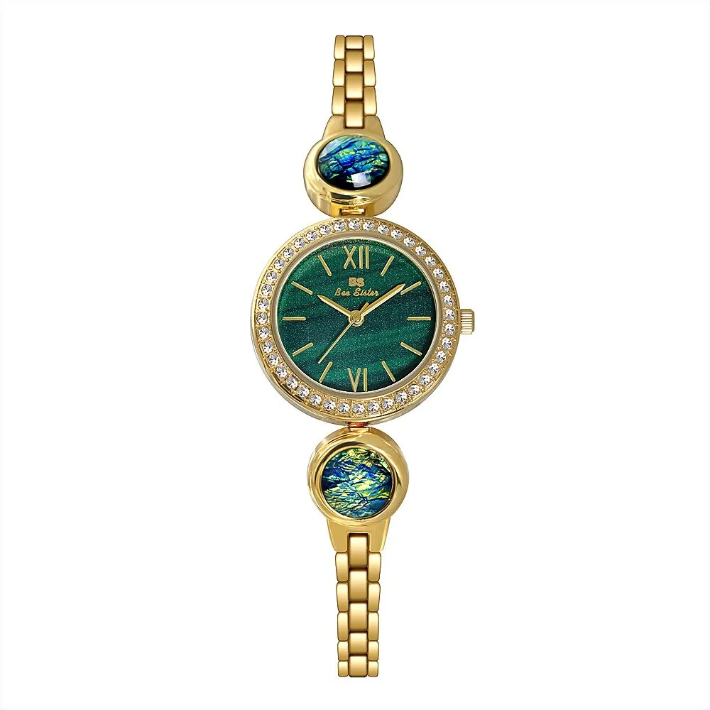 Hip Hop Elegant Women's Round Stainless Steel Quartz Bracelet Wristwatch