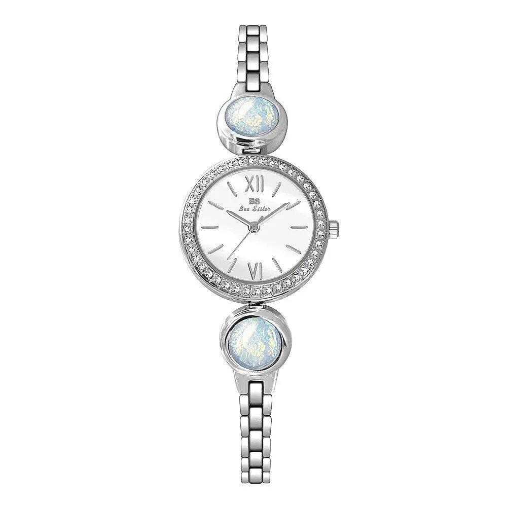 Hip Hop Elegant Women's Round Stainless Steel Quartz Bracelet Wristwatch