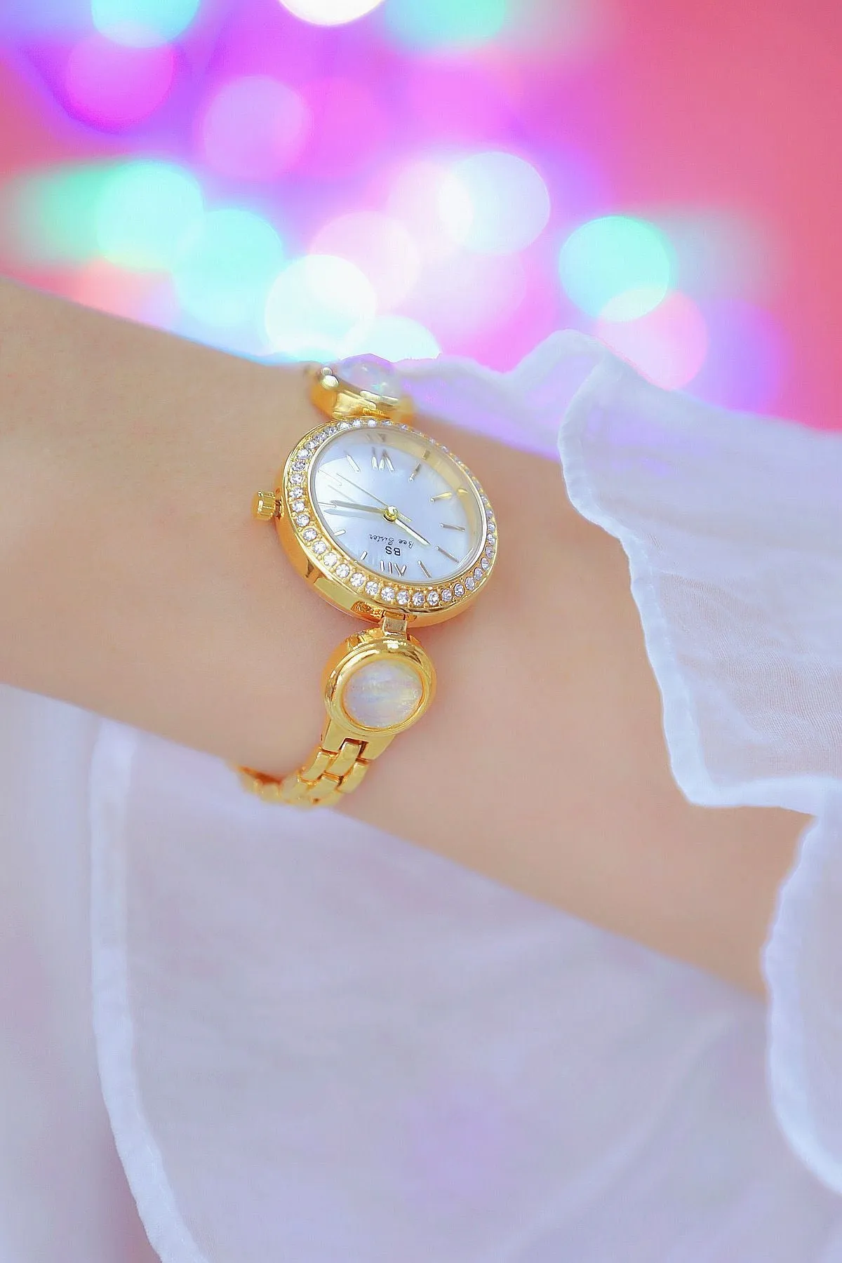 Hip Hop Elegant Women's Round Stainless Steel Quartz Bracelet Wristwatch