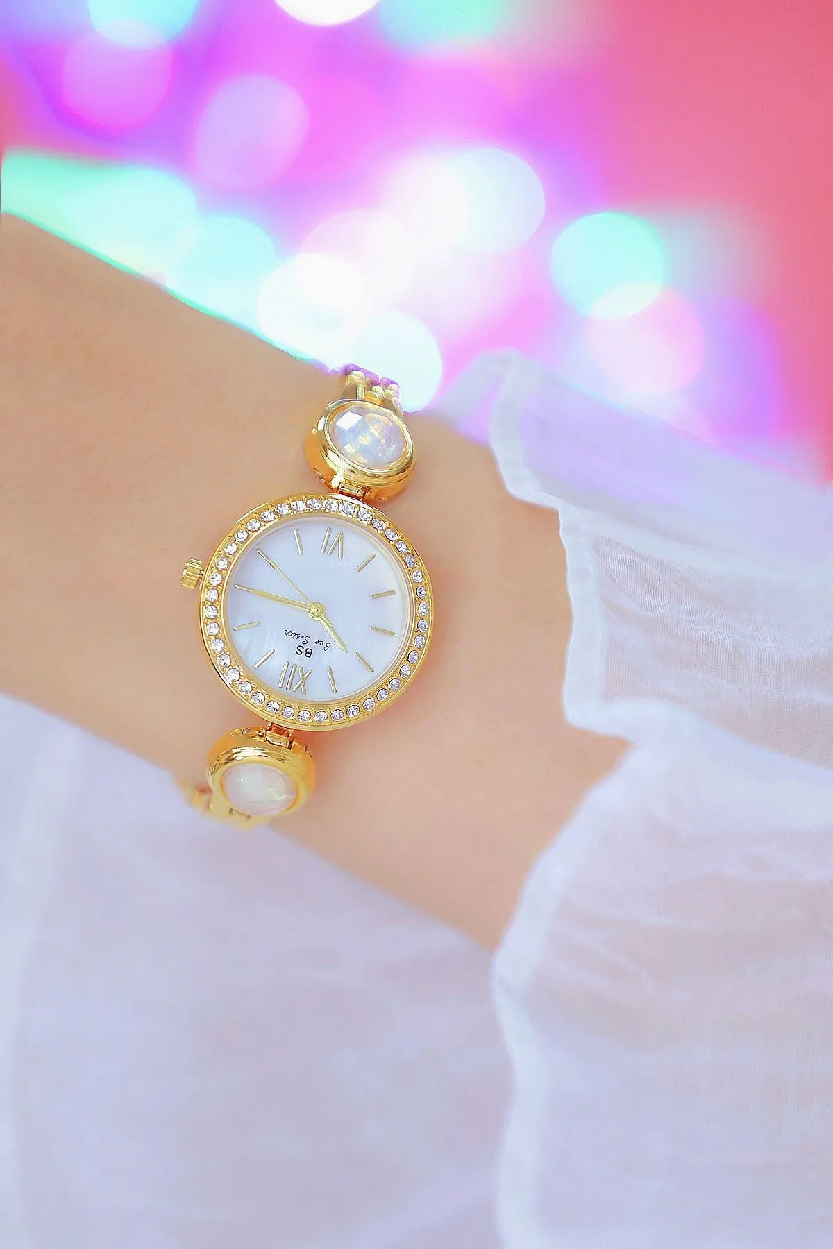 Hip Hop Elegant Women's Round Stainless Steel Quartz Bracelet Wristwatch